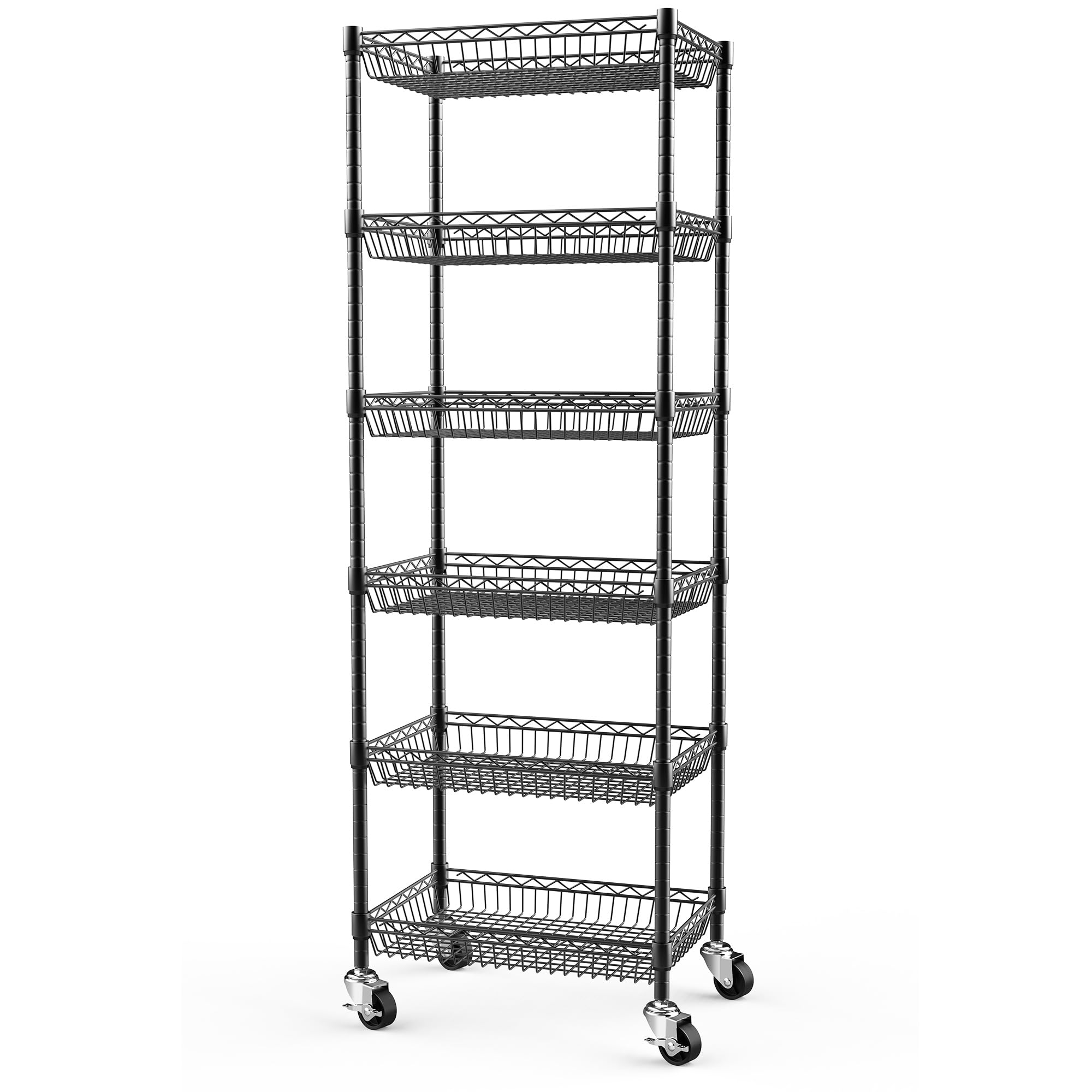 Himimi Étagère Métal 6 Niveaux à Roulettes, Étagère de Rangement Réglable en Hauteur Autoportante, Organiseur à Paniers en Fil Métallique pour Cuisine, Salle de Bain, Chambre, Salon,43×30×165 cm, Noir