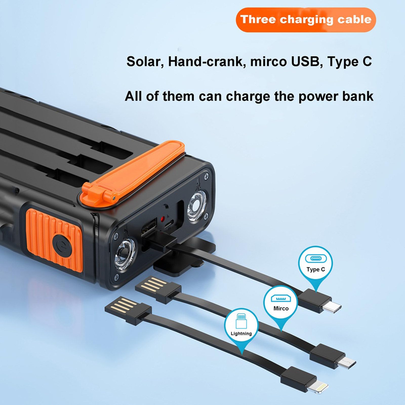 RIDAEX Batterie Externe Solaire alimentée à la Main, 30000Mah, Filaire, pour Camping en Plein air, Pd20W, Charge Rapide, livrée avec Trois câbles de Charge,Blue-10000mAh