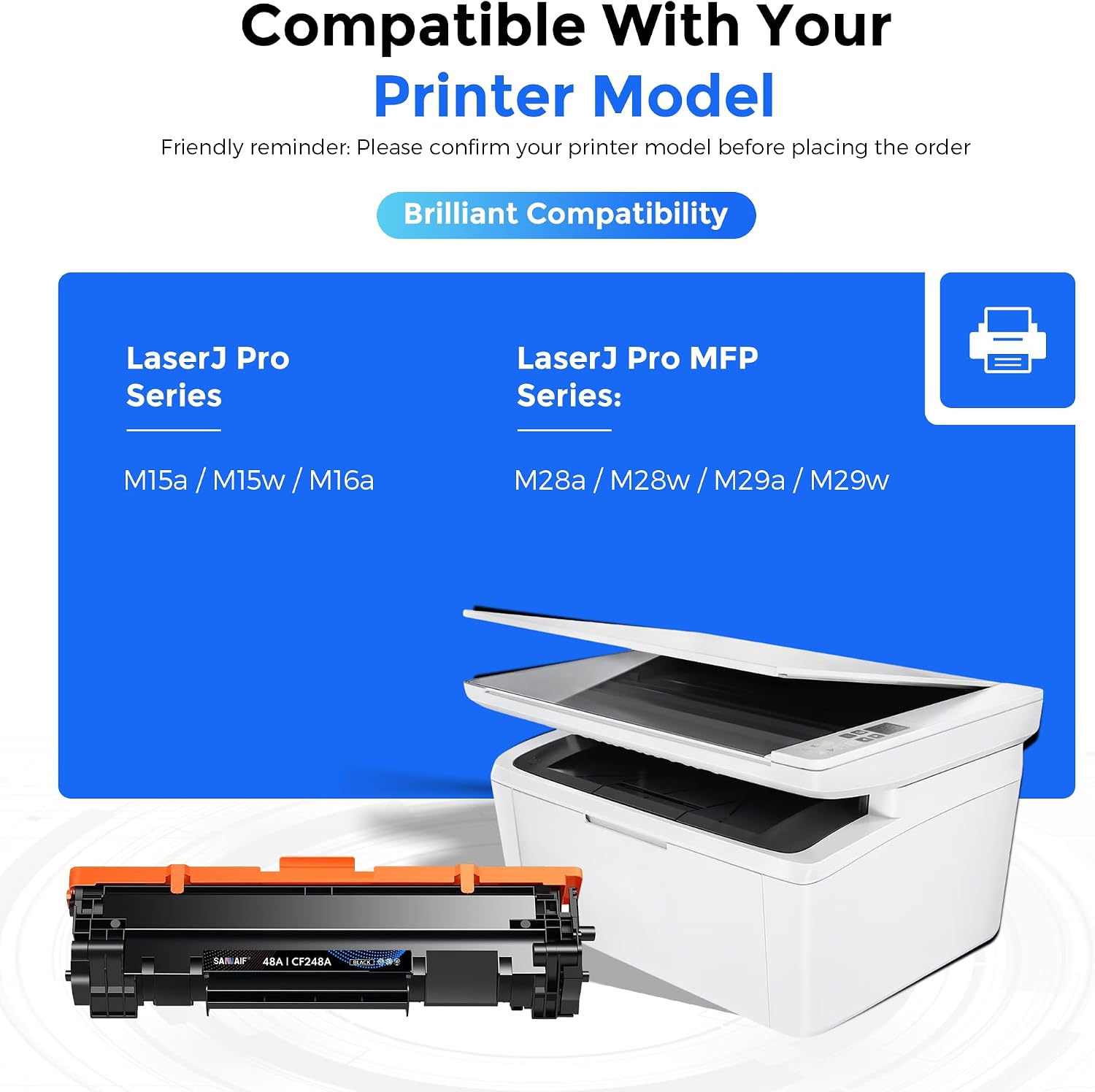 48A CF248A Black High-Yield Pages Toner Cartridges (2-Pack) Compatible for hp 48A CF248A Work with hp LaserJ Pro M15a M15w M16a; MFP M28a M28w M29a Printers|CF248A