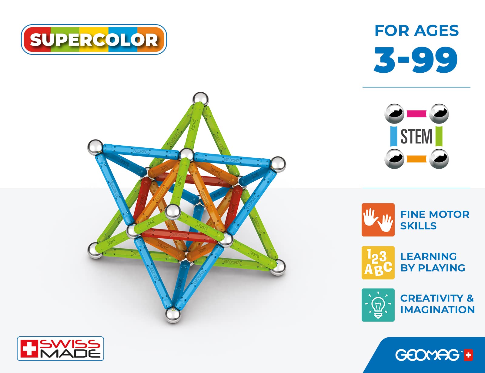 Geomag Classic Supercolor Panels Recycled 93, Construcciones Magnéticas, Barras y Paneles de Colores, Pack de 93 Piezas, 100 % Plástico Reciclado