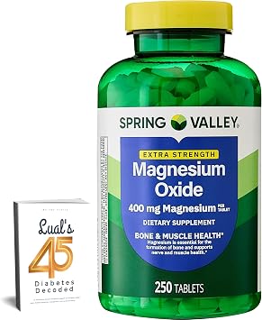 Spring Valley Magnesium 400 mg Tablets for Bone & Muscle Health, 250 Count Bundle with Luals 45 Diabetes Decoded