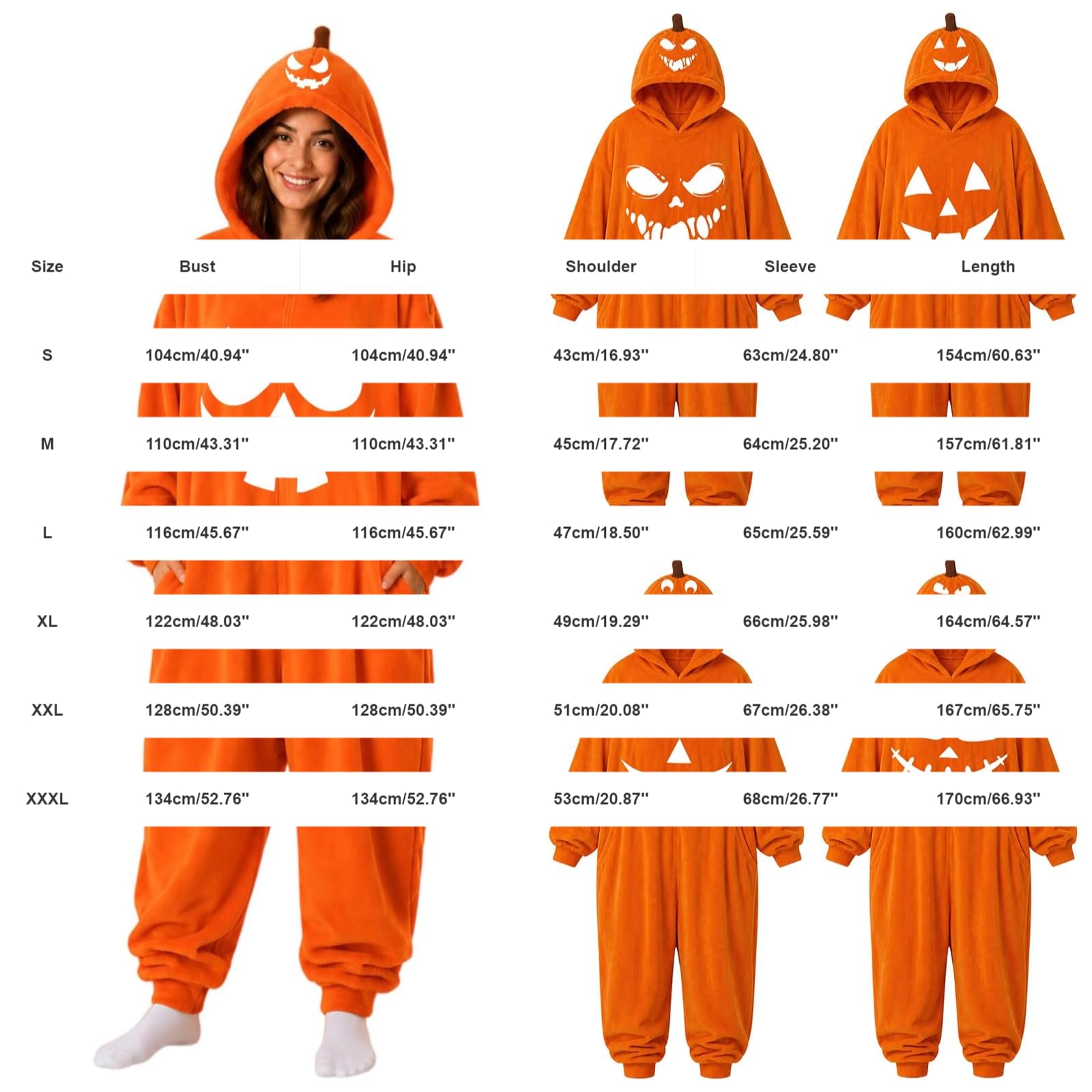 Costume Halloween Donna, Pigiama Intera Halloween Zucca con Cappuccio, Tuta Onesie in Pile Divertente, Pigiama Completo Adulto da Casa per Festa, Cosplay, Carnevale, Natale e Serate a Tema