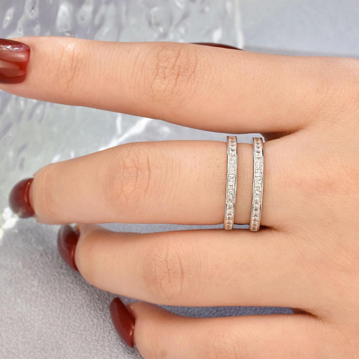 Wuziwen Vintage Princess Ring Enhancer for Women Wedding Band Set 925 Sterling Silver Eternity Rings