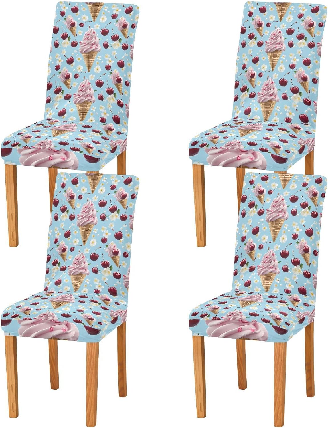 ALAZA Chair Covers for Dining Room, Ice Cream Flower Cherry Pattern Stretch Chair Cover Sets Chair Protector Removable Washable for Ktichen Restaurant Hotel