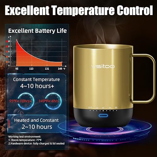 Miniatura 4 de VSITOO S3PRO - Taza de café térmica con control de temperatura, 14 onzas, taza de viaje inteligente con calentador de café controlado manual y por