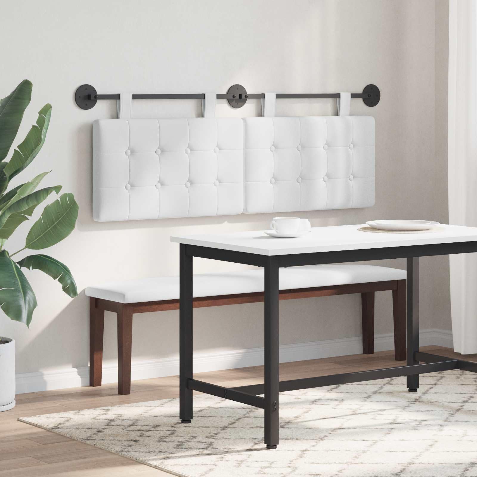Cabecero colgante de tela blanca, 130 x 55 x 5 cm, juego de 2 unidades con fijación a la pared, cabecero tapizado para dormitorio, habitación de invitados, cama doble, cojín de lectura