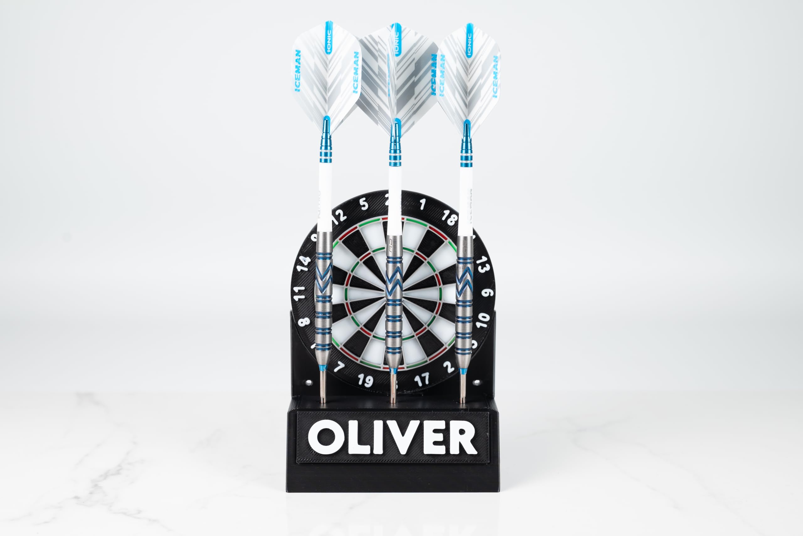 Personalised Dartboard Display Stand, 3D Printed Wall or Desk Mount Dart Holder with Integrated Dart Storage
