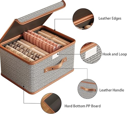 Miniatura 6 de Tuza Paquete de 2 contenedores de almacenamiento con tapas, contenedor organizador plegable de armario, caja organizadora de tela con asas, cajas de