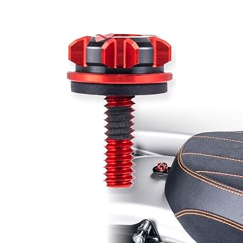 Advanblack Motorcycle Seat Bolt, Axion CNC Machined Knurled Seat Bolt Kit Compatible with Harley Road King Street Electra Glide Dyna Softail 1997-2026 Black and Red