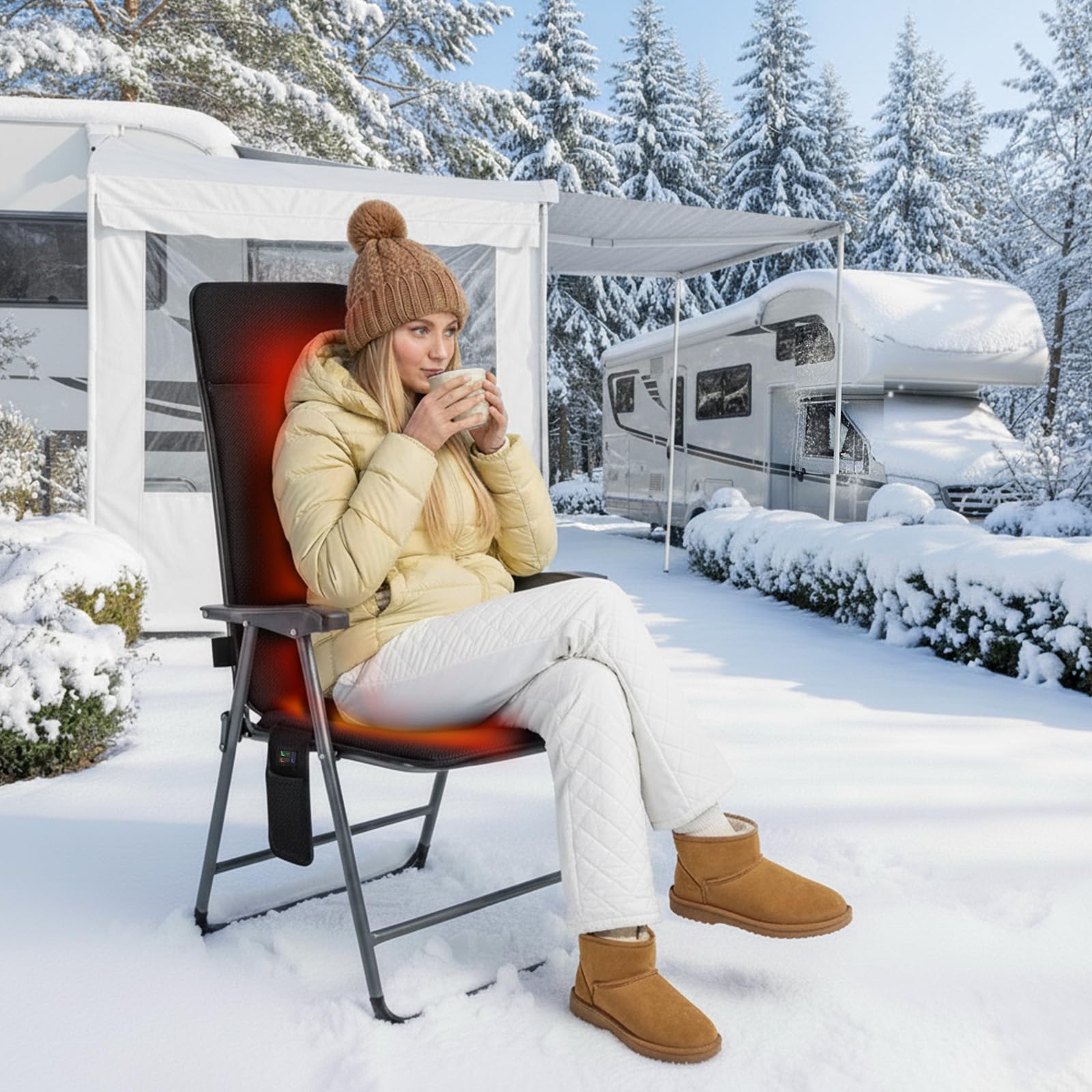 Thermrup Mobile Beheizbare Sitzauflage 50x125 cm – Mit Smart-Regler, Akku- & Netzbetrieb, Ideal für Zuhause, Büro & Camping