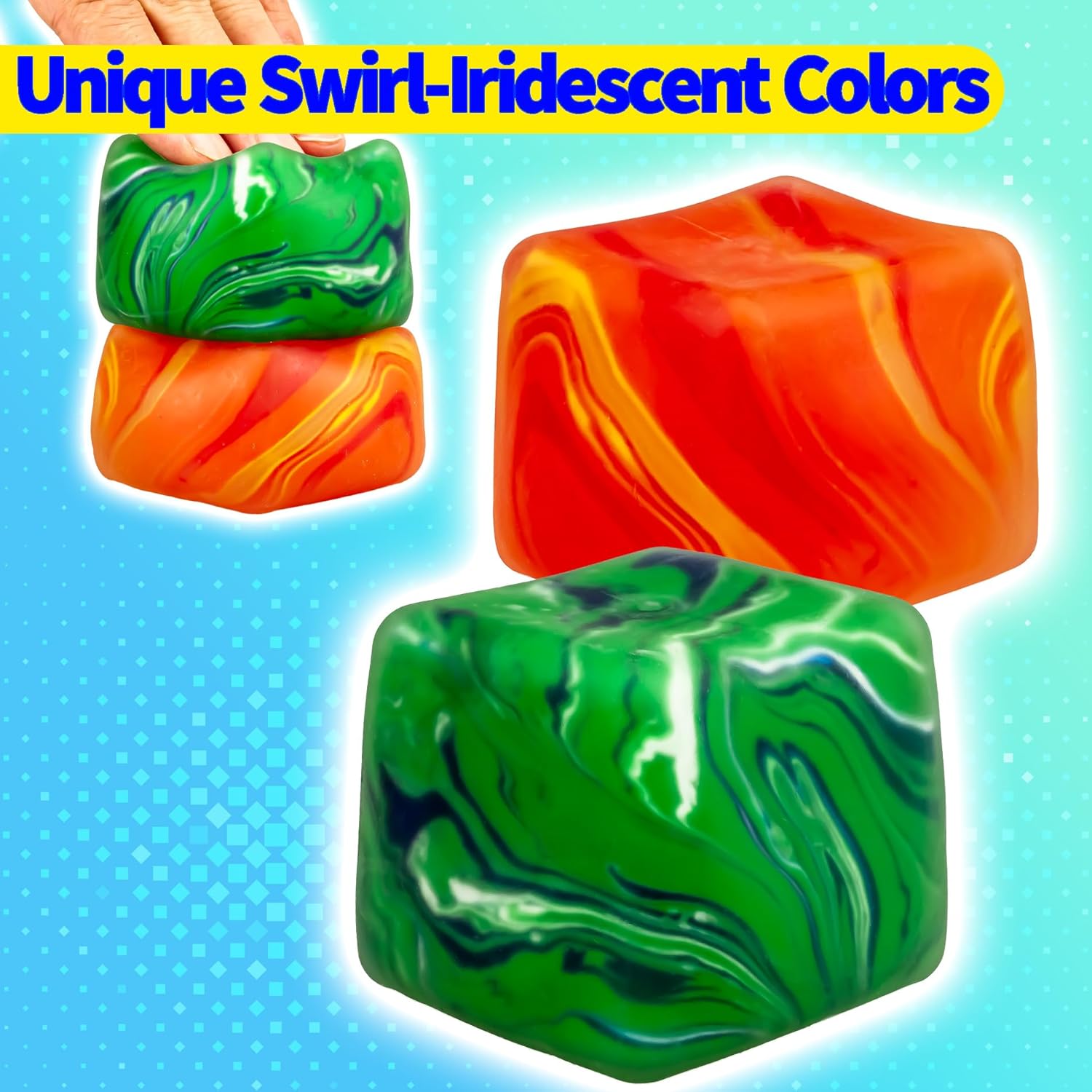 Color Swirl Squishy Stress Cubes 2-Pack: 2.25" Stress Balls for Kids & Adults | Fidget Toys for Anxiety, ADHD & Autism | Ideal Classroom Prize | OG