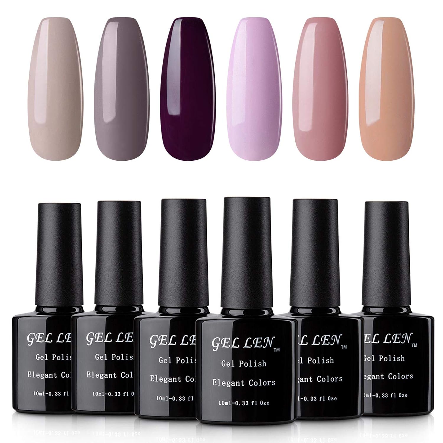 Gellen Gel Nail Polish Set - Grays and Nudes Pastel Shade Solid Pigmented Colors 10ml Nail Art Home Nail Gel Manicure Kit
