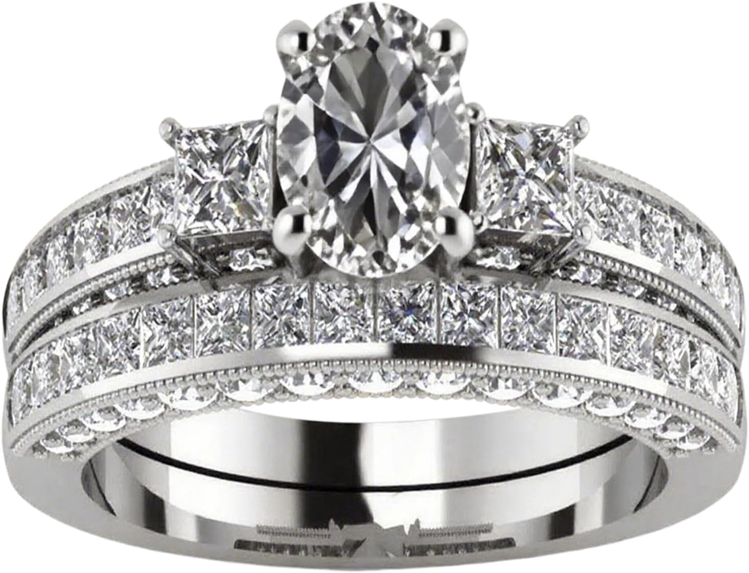 2.50/3.50 Carat(cttw) 3 stones Moissanite Wedding Ring Sets for Women,10K/14K/18K Real Gold Heart/Princess/Oval/Marquise/Round-Cut Engagement Rings Set,Bridal Band Sets Free Engraved