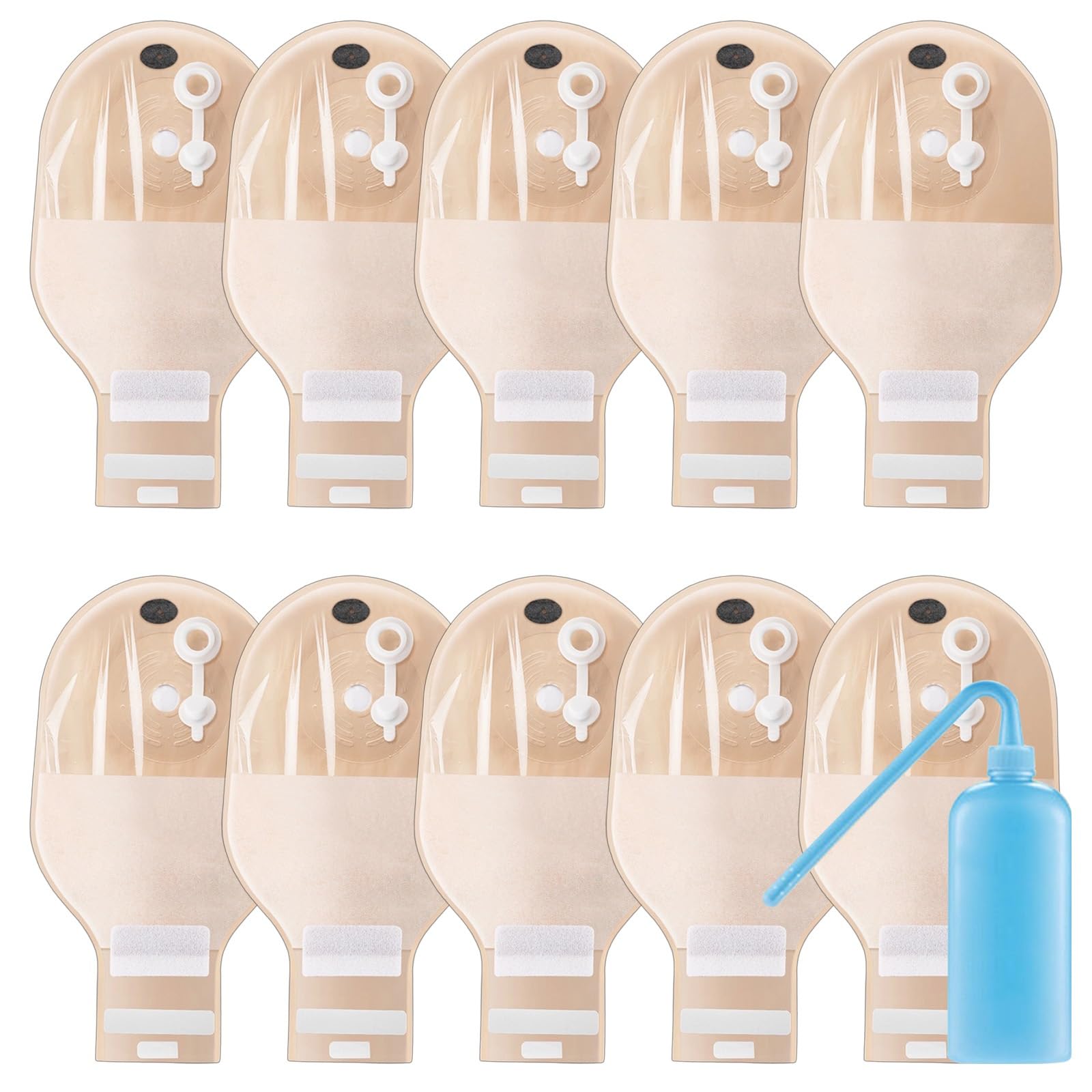 Zestaw 10 Worków Stomijnych, Jednoczęściowe Worki do Urostomii, Rozmiar 25-60mm z Zamknięciem I Okienkiem Kontrolnym, Możliwość Przycięcia do Odpowiedniego Rozmiaru