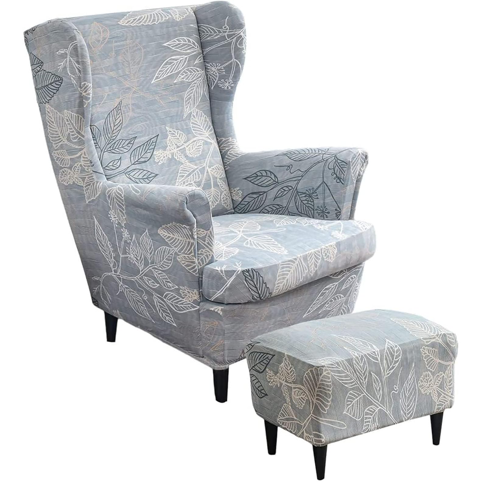 Funda para sillón de ala verde para transformar su rincón de lectura con reposapiés lavable