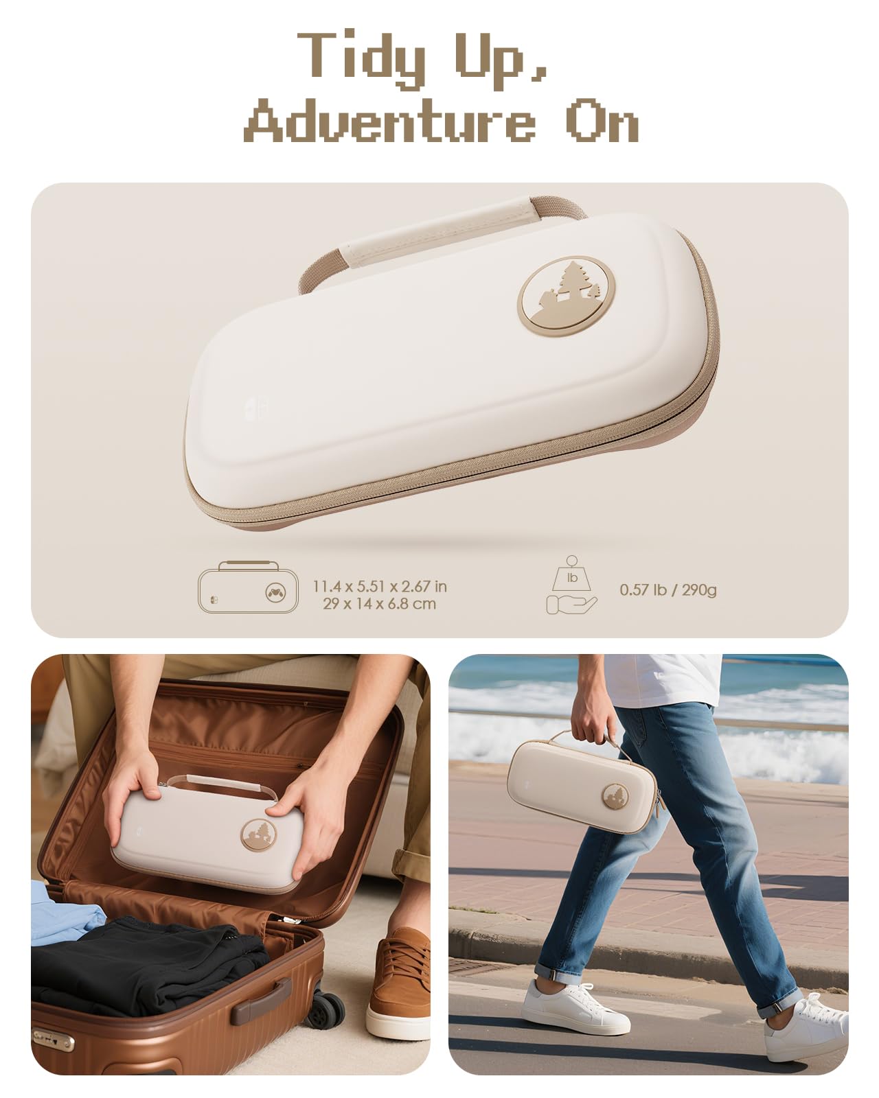 Funda para Nintendo Switch 2 2025, Diseño Mejorado con Estructura Alveolar Amortiguadora, Funda Estuche de Transporte para la Consola Nintendo Switch 2,10 Ranuras para Tarjetas de Juego (Beige)