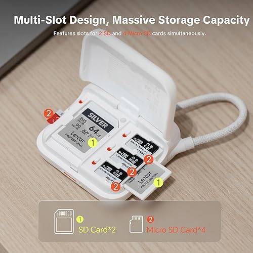 Miniatura 4 de PGYTECH CreateMate - Funda para lector de tarjetas SD, lector de tarjetas SD 4.0 de alta velocidad 2 en 1, con almacenamiento portátil de 6 ranuras,