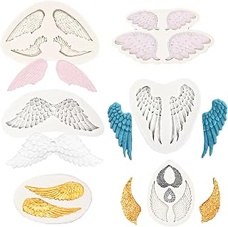 6 PCS Angel Wings Fondant Silicone Molds Wing Shape Silicone Mold Wing Silicone Mold Tools for Cake Cupcake Chocolate Dessert Candy Sugar Pendant Decorating Aromatherapy Resin Clay Christmas Wedding