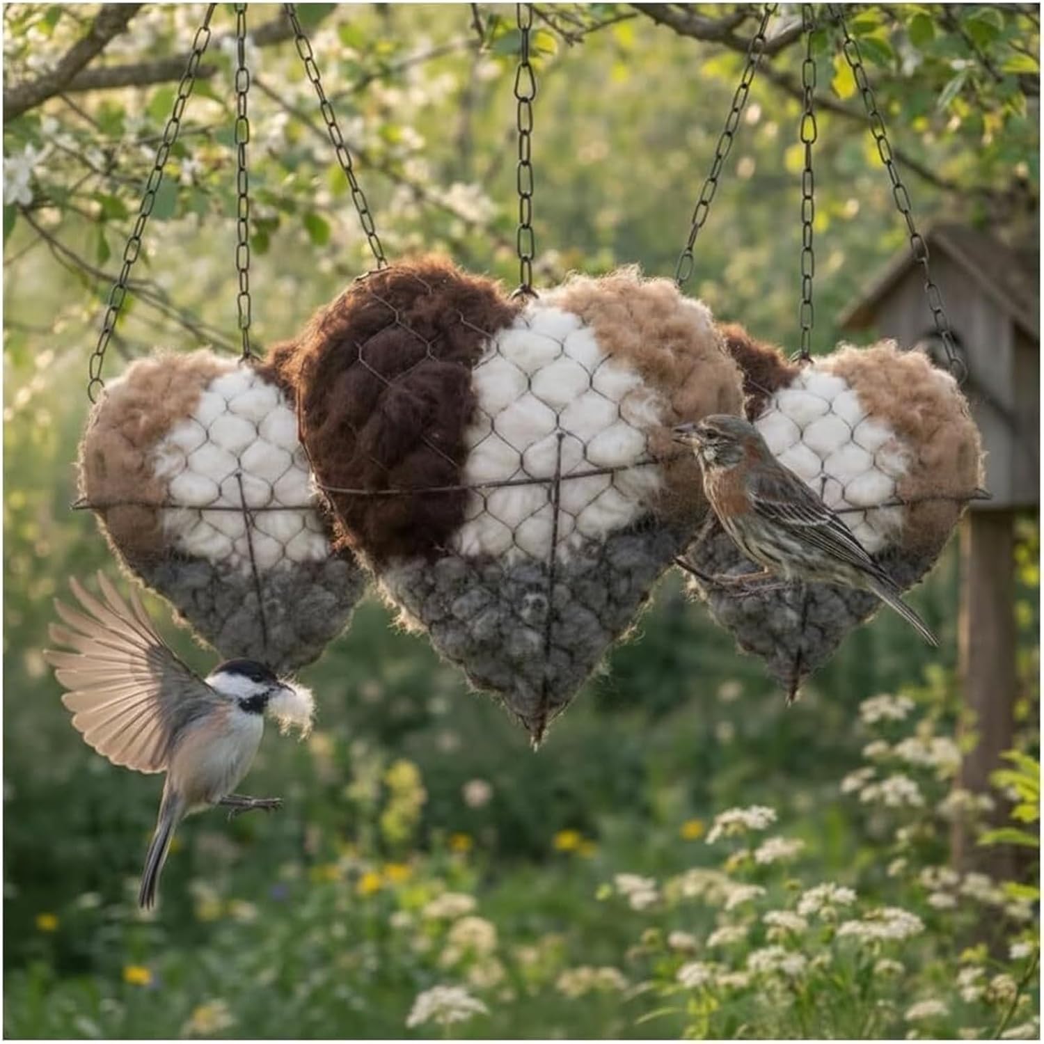 New Handmade Alpaca Wool Heart-Shaped Bird Nest, Nest Material Stand, Wild Bird Winter Tree Shelter, Hummingbird Nest Box, Outdoor Garden Decoration Birdhouse, Ideal Gift for Bird Lovers(3Set)