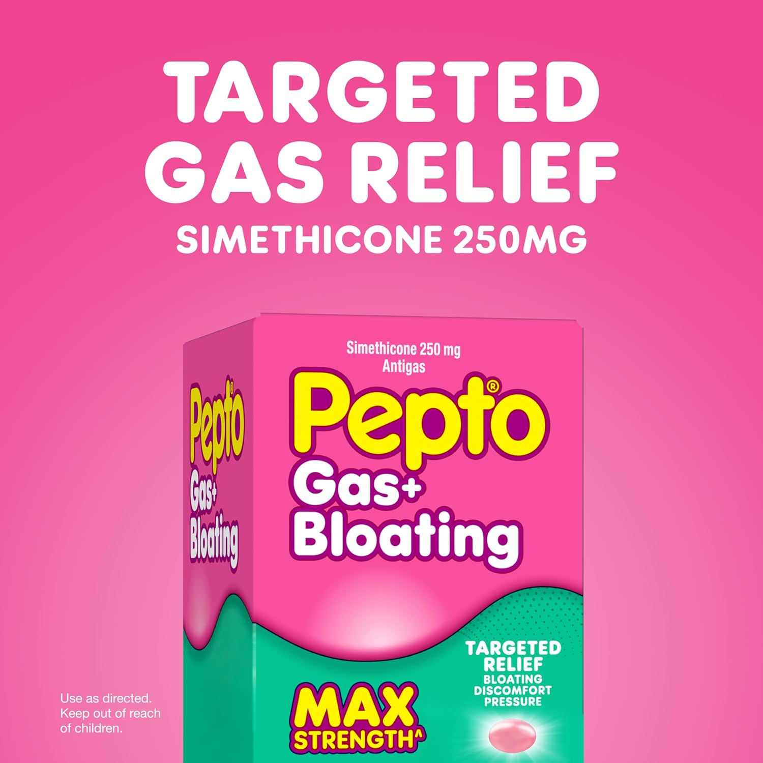 Pepto Gas + Bloating, Simethicone 250 mg Softgels, 50 Count, Gas Relief for Adults, Anti Gas and Bloating, Gas Relief Maximum Strength
