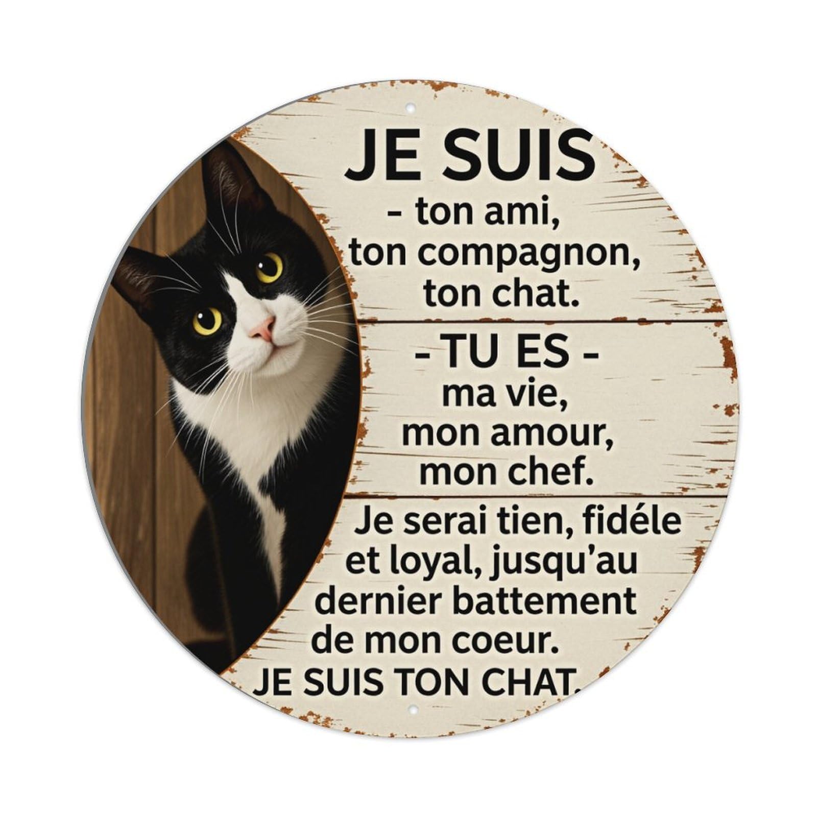 Cat And Text On Wood Background Metal Tin Sign Vintage Garden Bedroom Cafe Bar Man Cave Home Wall Decor Metal Poster 8x8 inches