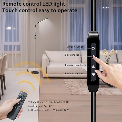 Miniatura 4 de Lámpara de pie LED con control remoto para extensiones de pestañas lámparas de tarea de manualidades de pie ajustable de cuello de cisne con