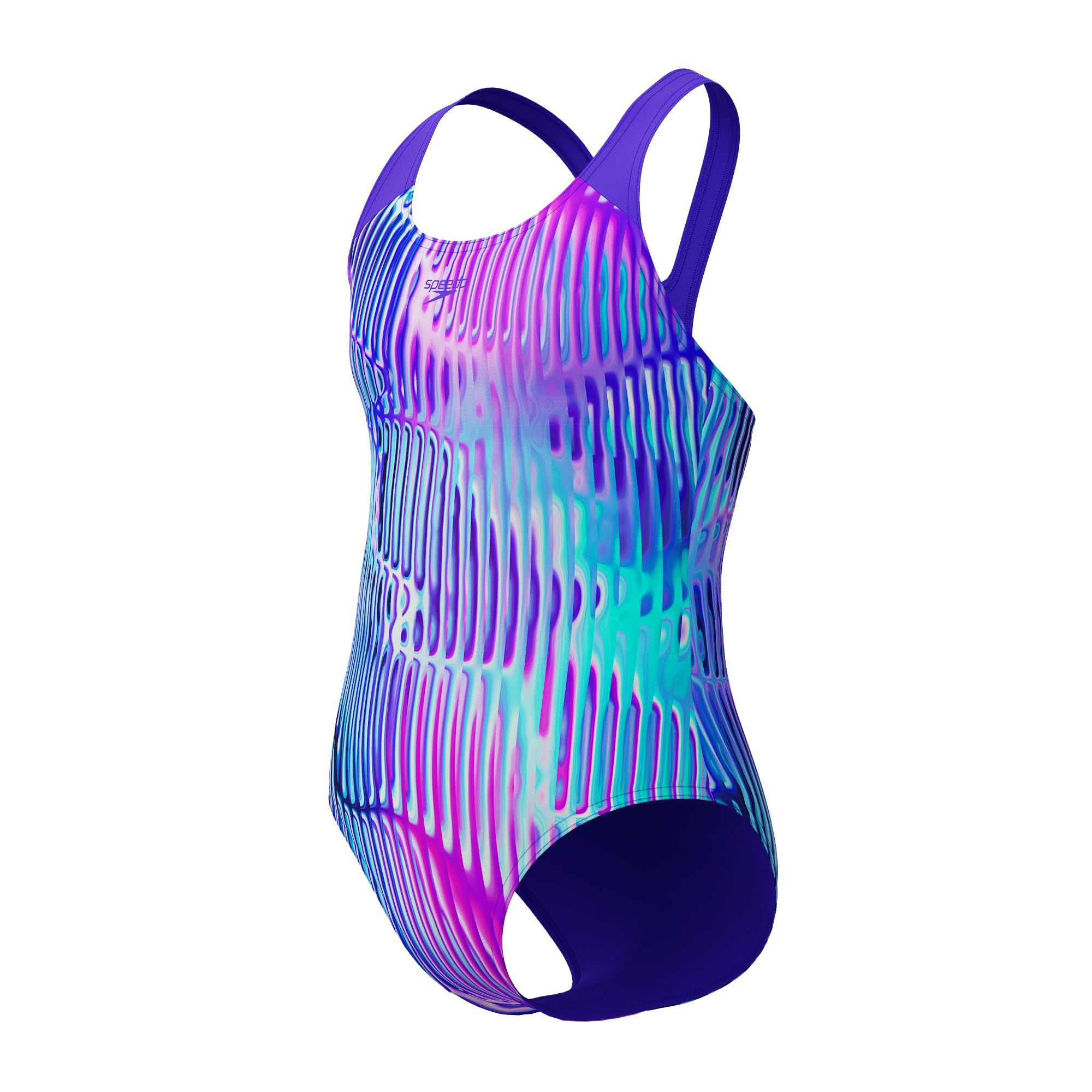 Speedo Girls Digital Allover Splashback Swimsuit Swimming Costume Blue Purple Size 11-12 Years