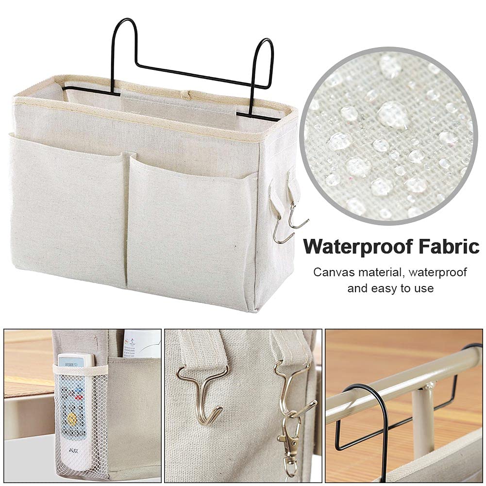 Tasca Portaoggetti Appendibile Per Letto, Organizer Da Comodino In Tela, Con Gancio In Metallo, 30x10x19 Cm, Verde Chiaro, Multiuso Per Telecomando, Libri, Occhiali - 2