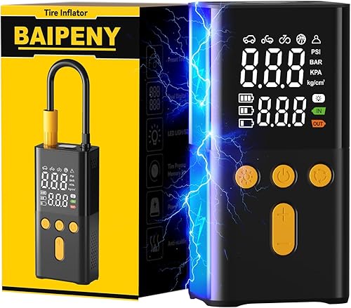 Bomba de aire portátil para neumáticos de automóvil de 150 PSI, bomba de neumáticos de coche 4 veces más rápida con pantalla digital de valores