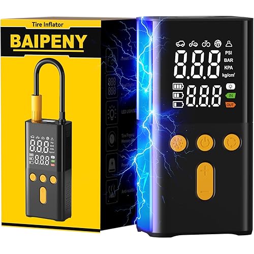 Portable Air Pump for Car Tires 150 PSI, 4X Faster Car Tire Pump with Digital Dual Values Display, Auto Off and Pressure Gauge Car Tire Inflator