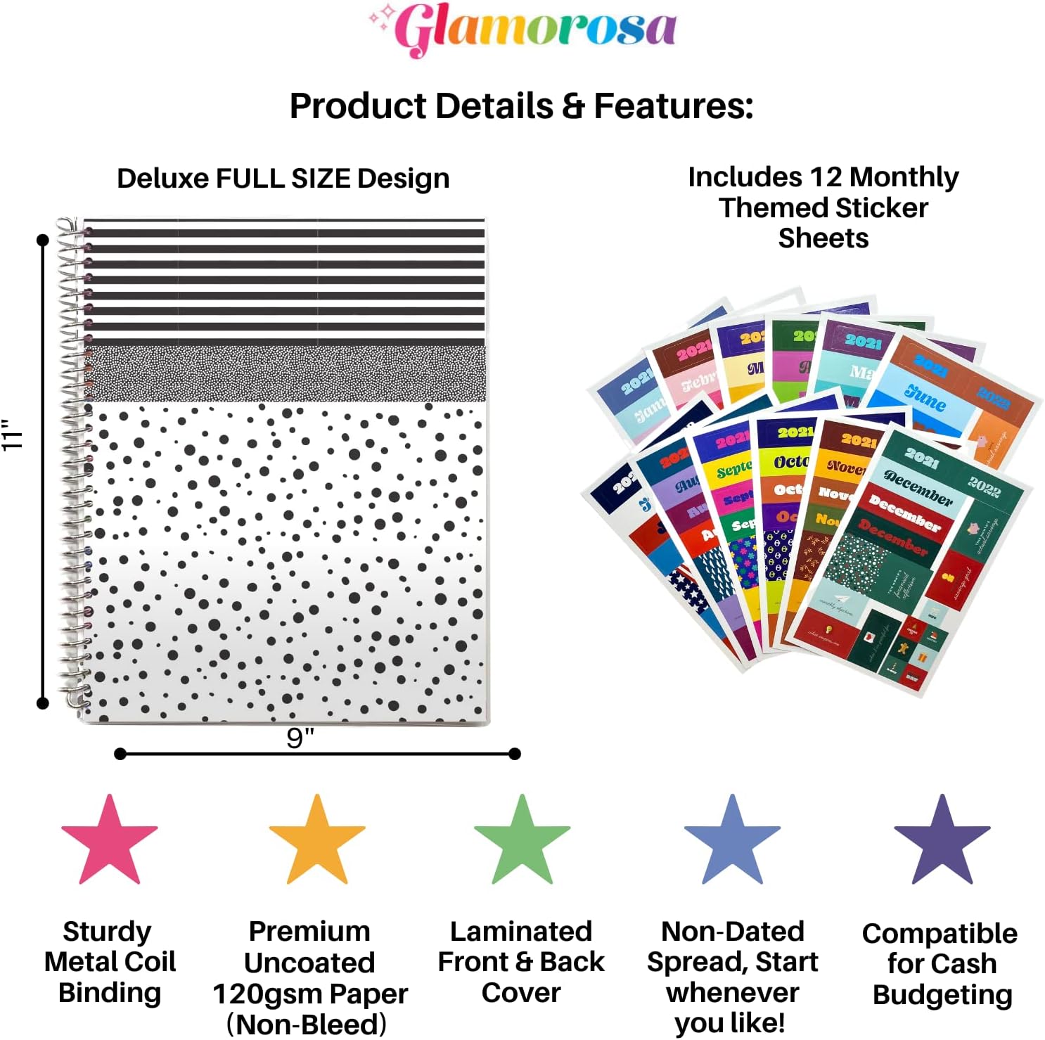 Budget Planner - Undated Monthly Planner, Bill & Expense Tracker, Cash Envelope Budgeting, Debt, Income, & Savings Budget Binder with Sticker Set - Paycheck Planner (Multi Colored)