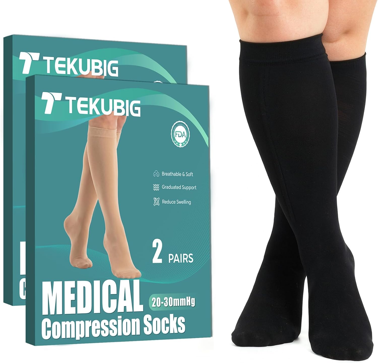 Medical Compression Socks for Women Men Knee High 20-30 mmHg Graduated Support for Varicose Veins Swelling Circulation