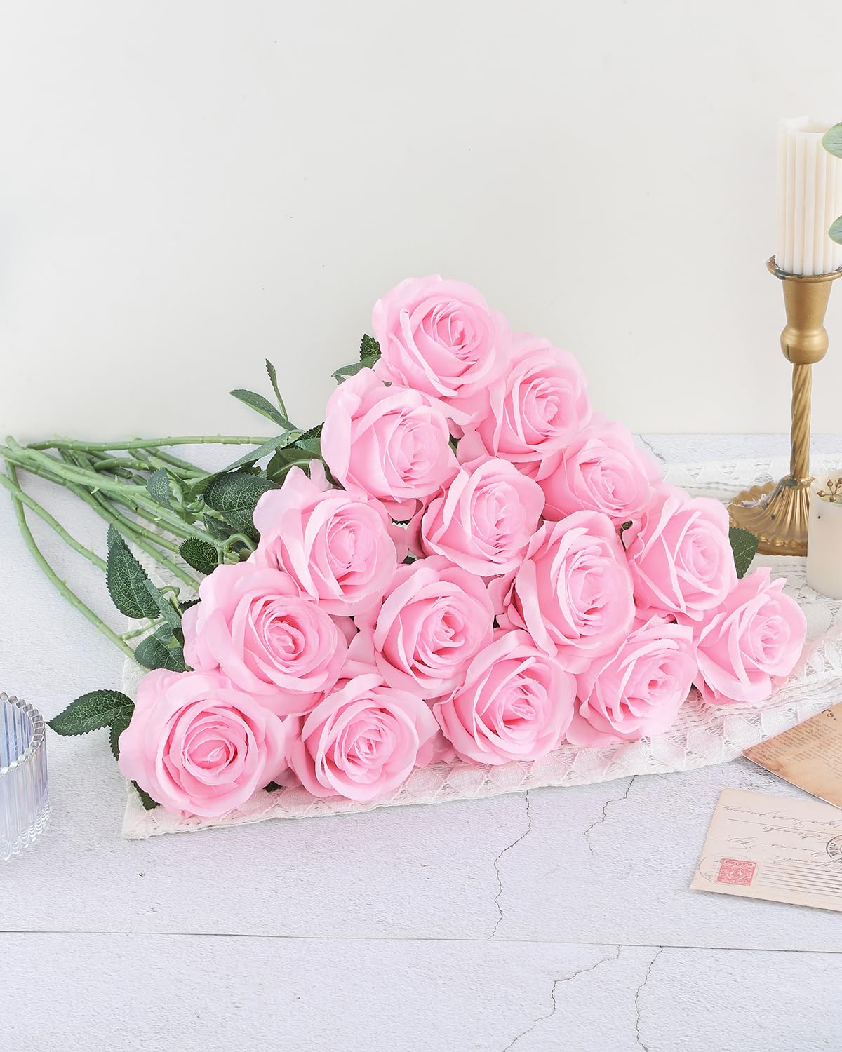 DuHouse 50 rosas artificiales, color rosa