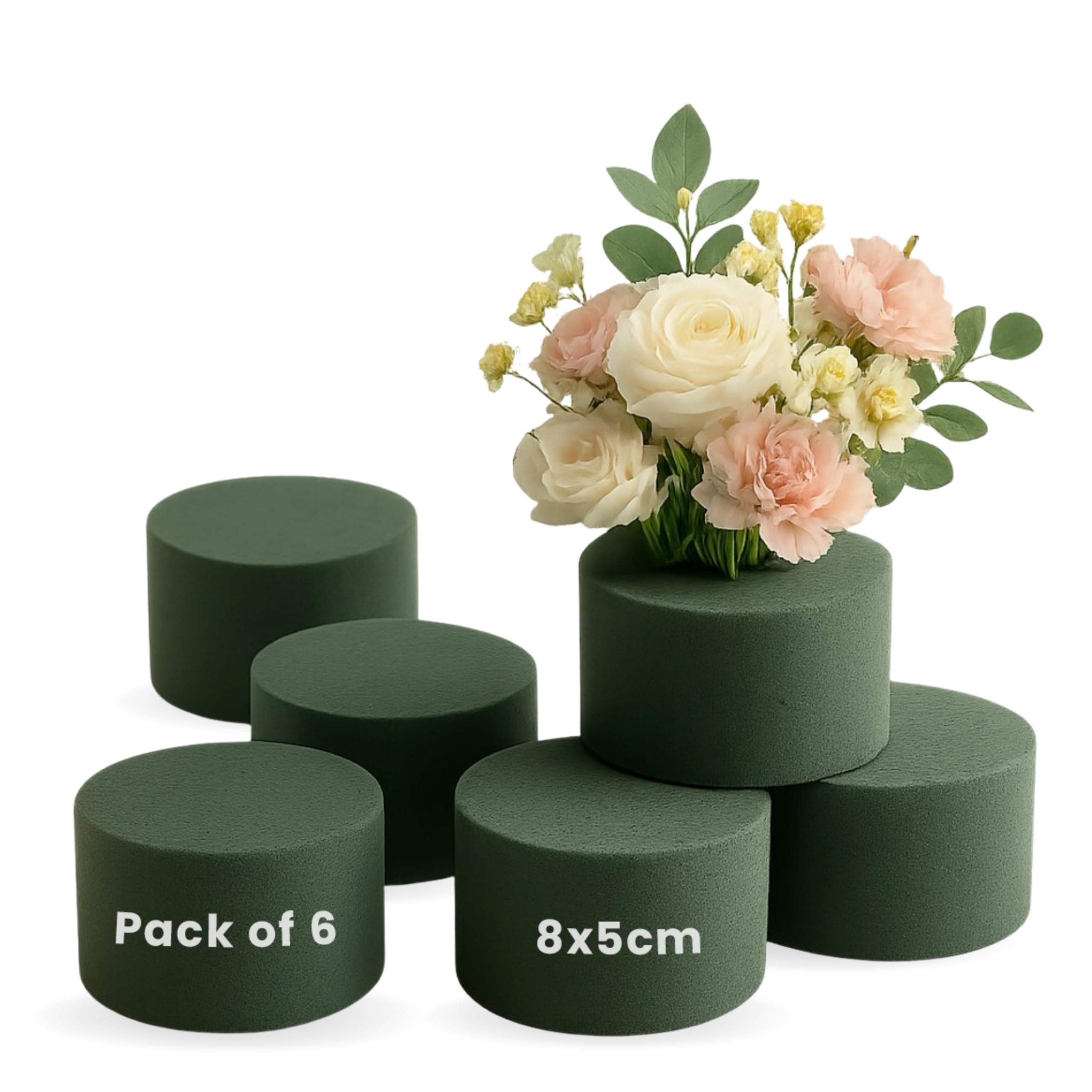 Caliko 6-Pack Round Wet Floral Foam Blocks – 8x5 Cm | Ideal For Flower Arrangements, Room Décor & Floristry Displays | Premium Craft Flower Florist Foam For DIY Projects & Event Decorations