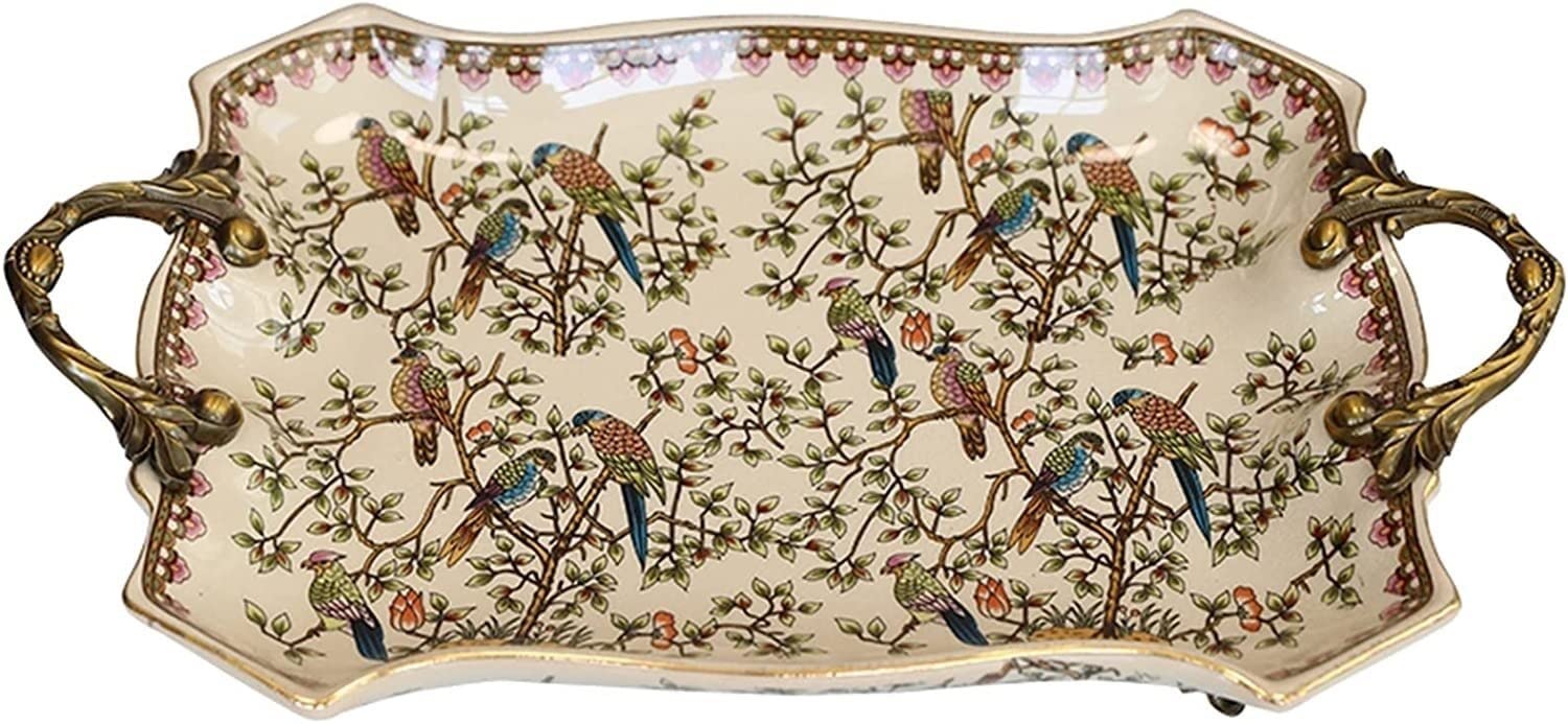 Großer Obstteller aus Legierungskeramik im amerikanischen Stil. Luxus-Blumen- und Vogeltablett im europäischen Stil