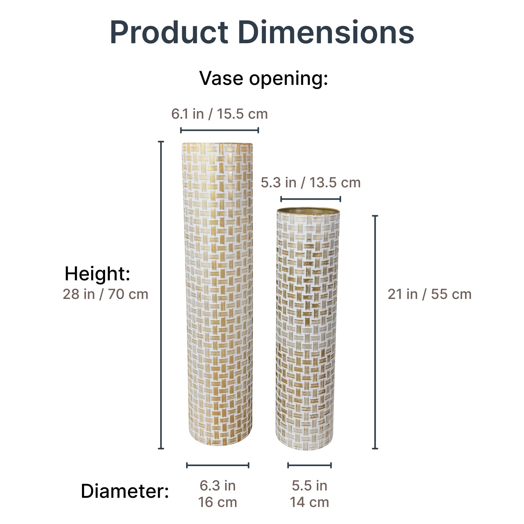 Leewadee Große Bodenvasen im 2er Set 60/47 cm - Hohe Metall Deko Vasen in Gold für Wohnzimmer Dekoration