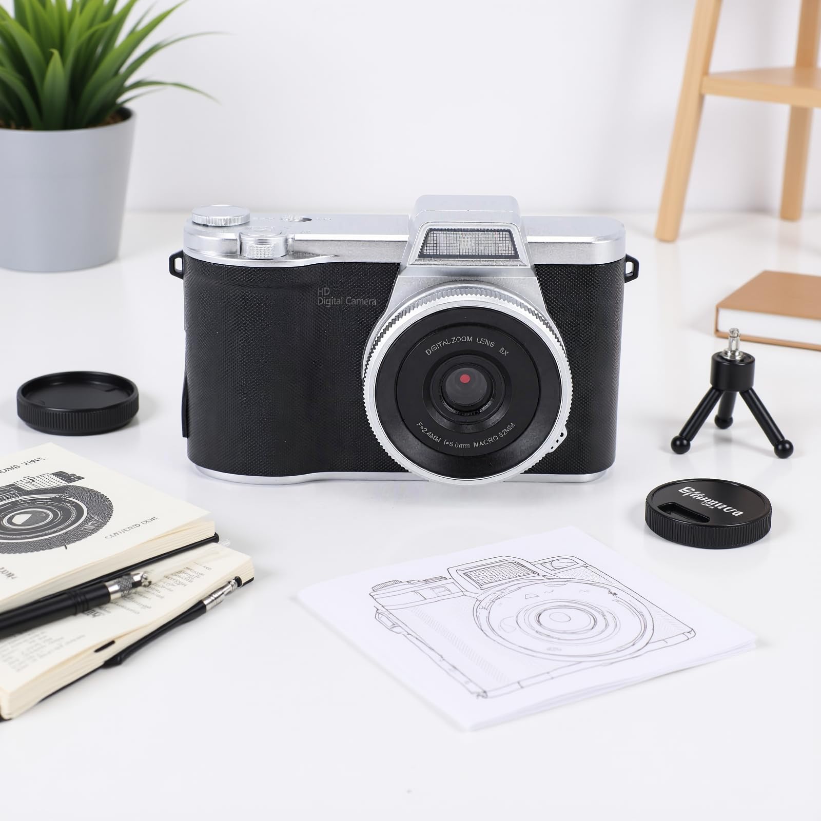 Sxhlseller Cámara Digital de 48MP 1080P, Cámara de Vlogging Compacta con Zoom Digital de 8X y Enfoque Automático, Pantalla Abatible de 2,4 Pulgadas, de Youtube para Principiantes en (Black)