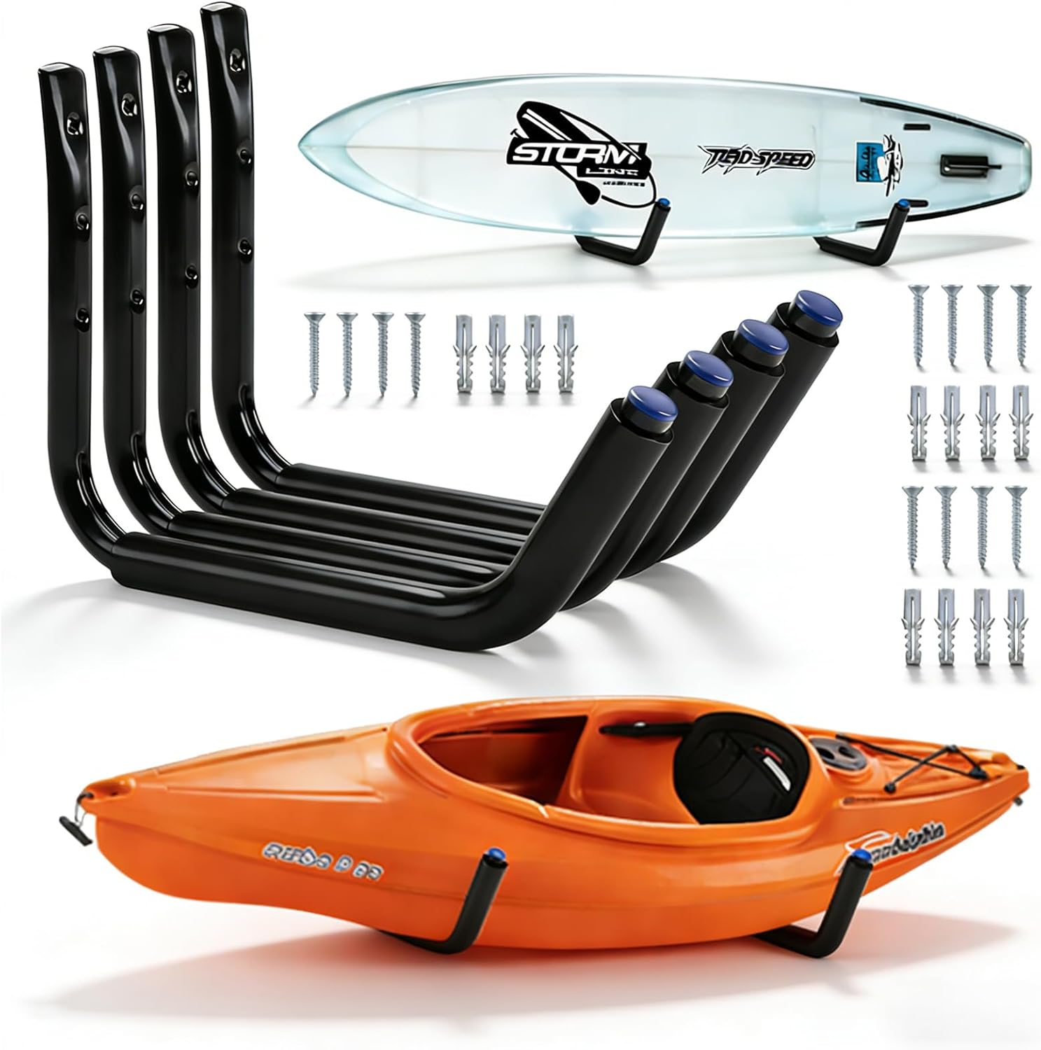 4 Pack Heavy Duty Garage Indoor Kayak Storage Hooks Hanger, Kayak Storage Rack,15 Inch Large Utility Wall Hooks, Garage Hanger Wall Mounted Rack for Hanging Ladders, Bikes