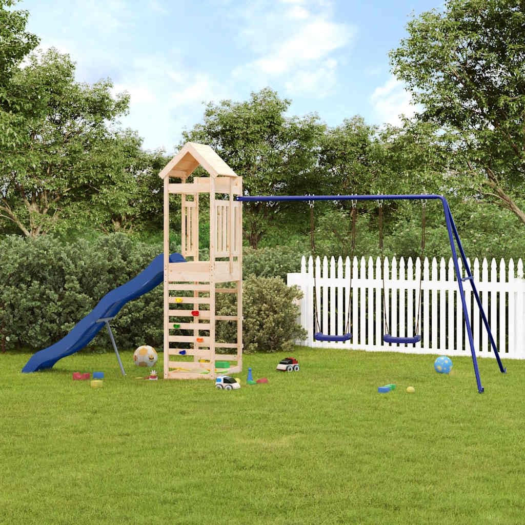 Torre da gioco in legno di pino massiccio con scivolo ondulato, doppia altalena e sabbiera, per giardino e cortile, piattaforma da 118 cm, per bambini da 3 a 8 anni, 478 x 185 x 239 cm