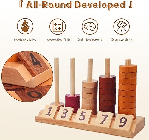 Miniatura 3 de Xylolin Juguetes Montessori para niños pequeños, bloques de números matemáticos de madera, juguetes de conteo y manipulación, juego básico de