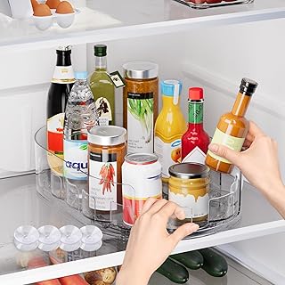 Lazy Susan Turntable Organiser for Fridge, 360°Rotating Spice Racks for Kitchen Cabinet, Fridge and Pantry Organizer, 33 X 7.5cmClear PET Revolving Condiment Holder