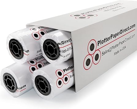 Plotter Paper Direct 20lb, Uncoated | 4 Rolls, 2" Core | 24 In x 150 Ft for CAD Printing on Wide Format Ink Jet Printers