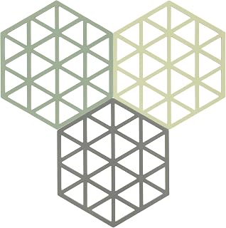 Zone Denmark Triangles - Salvamanteles de silicona resistentes al calor, posavasos decorativos para ollas y sartenes, aptos para lavavajillas, 3 unidades, 16 x 14 cm, color rosa/matcha/oliva topo
