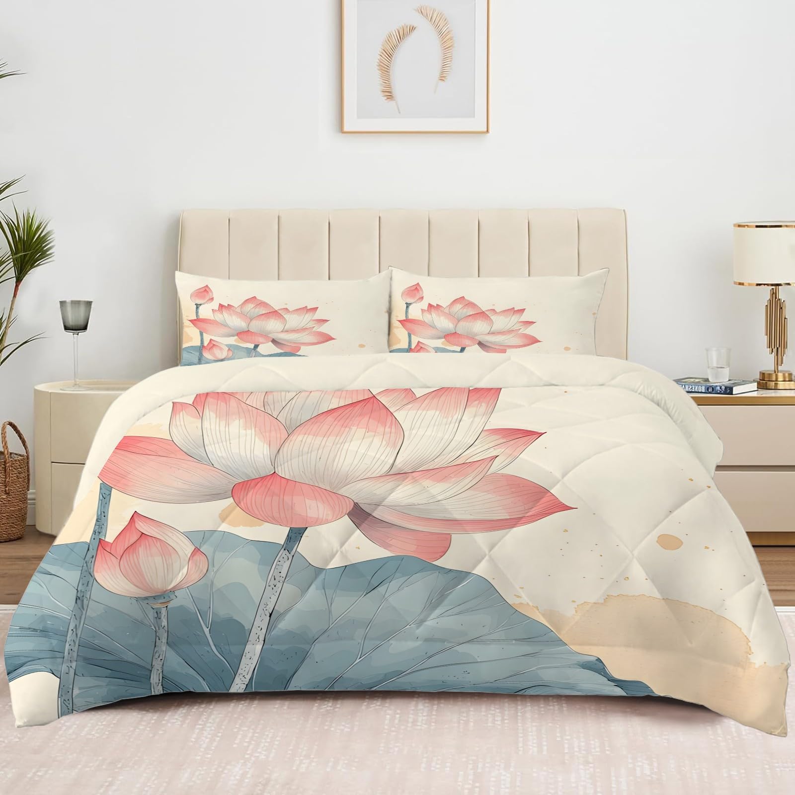 Piumone Letto Singolo Loto 4 Stagioni 135x200 - Trapunta In Microfibra Con Motivo Botanico Acquerello, Reversibile, Inclusa Federa 50x80, Lavabile - 3
