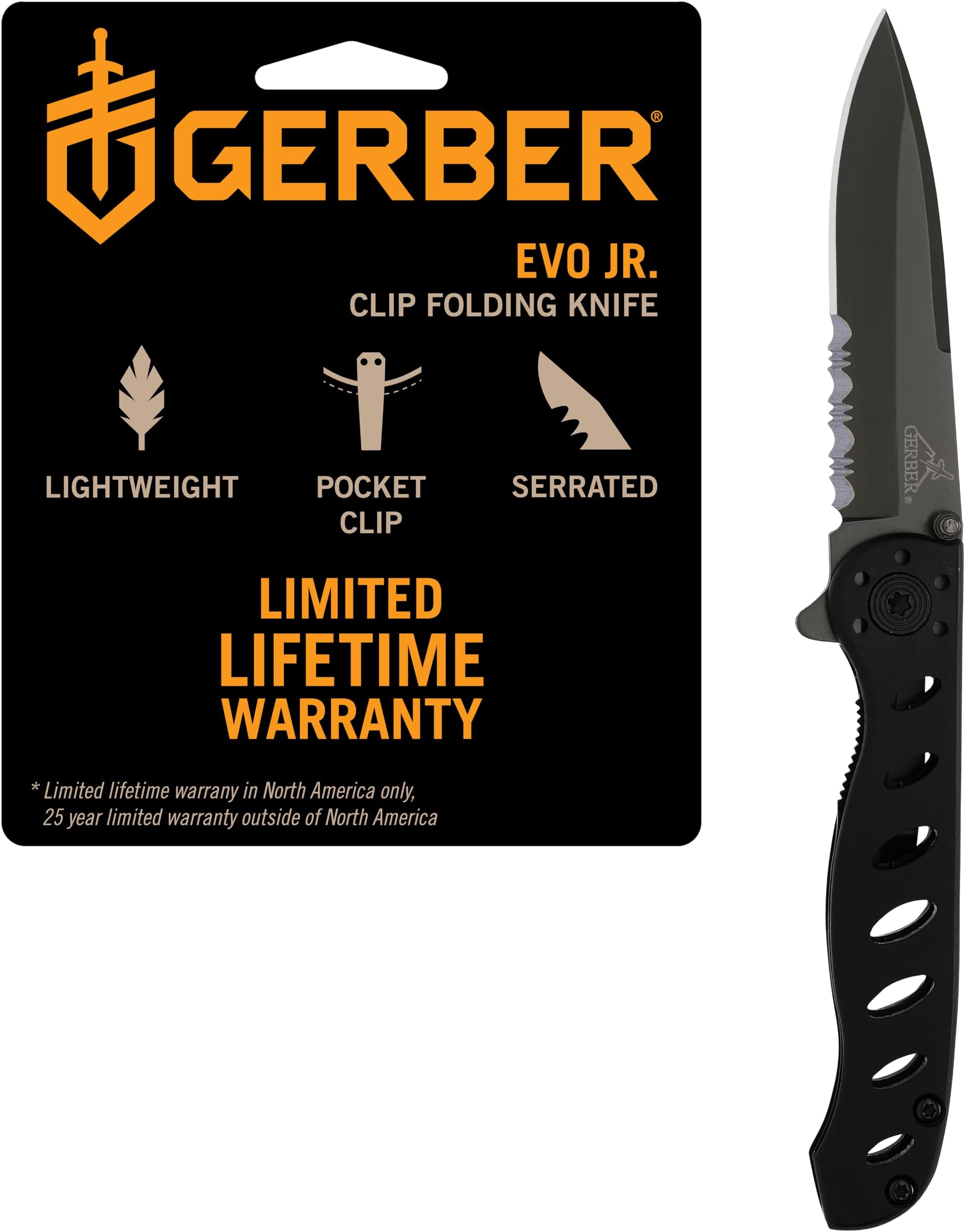 EVO Jr. EDC Folding Pocket Knife, Hunting and Camping,Serrated Blade