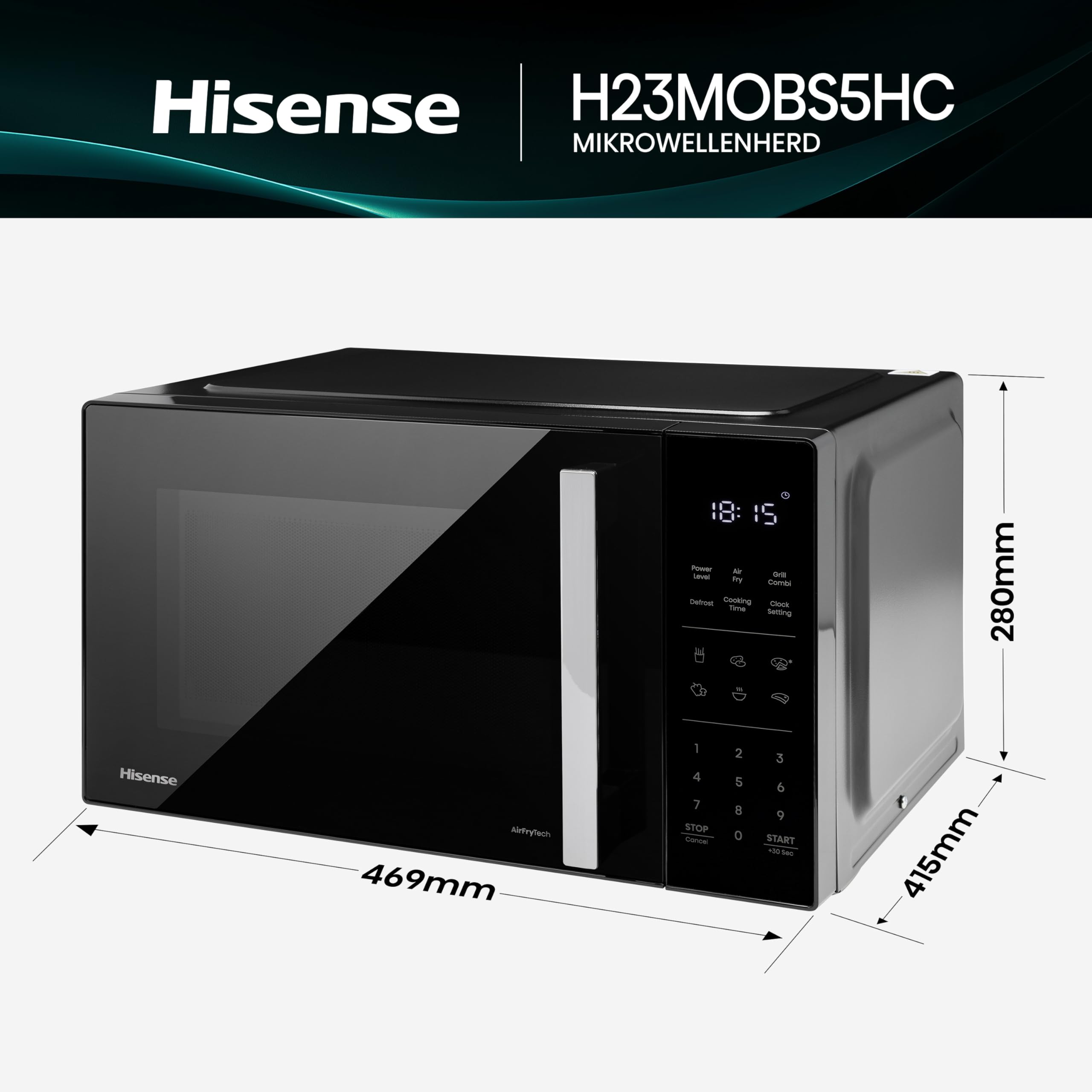 Hisense H23MOBS5HC Mikrowelle 23L 900W AirFry 4 in 1 Schwarz