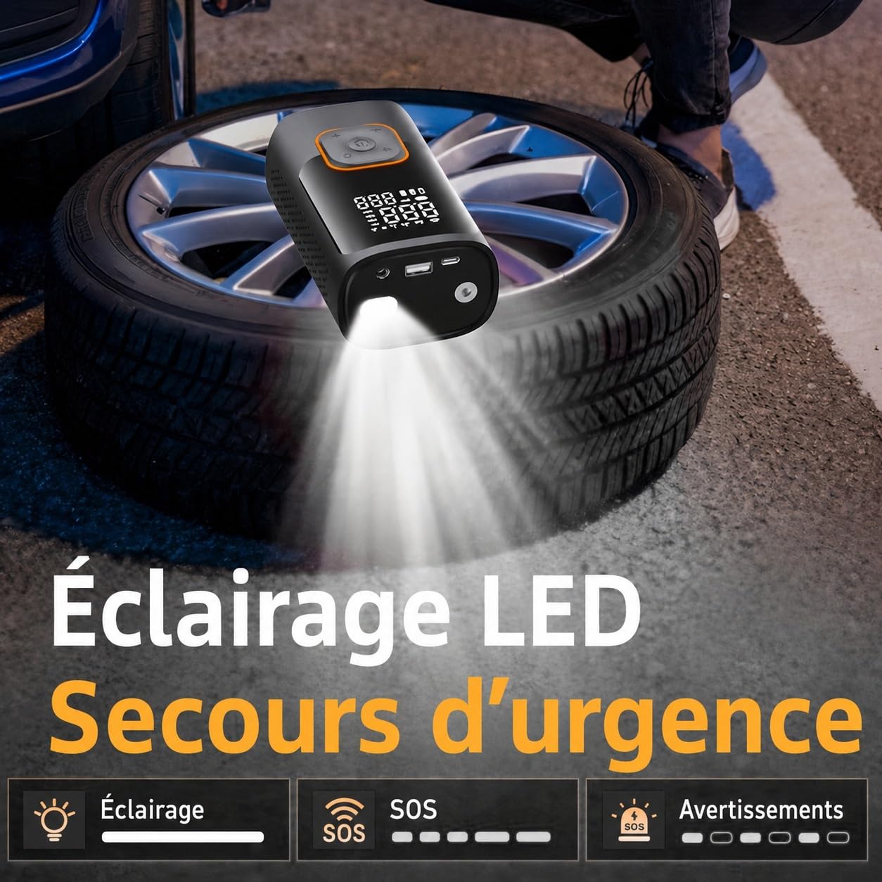 Inflador Ruedas Coche Inflador de neumáticos portátil, compresor de Aire, Bomba de Aire inalámbrica de 150PSI con manómetro Digital y luz LED Compresores de Aire portátiles