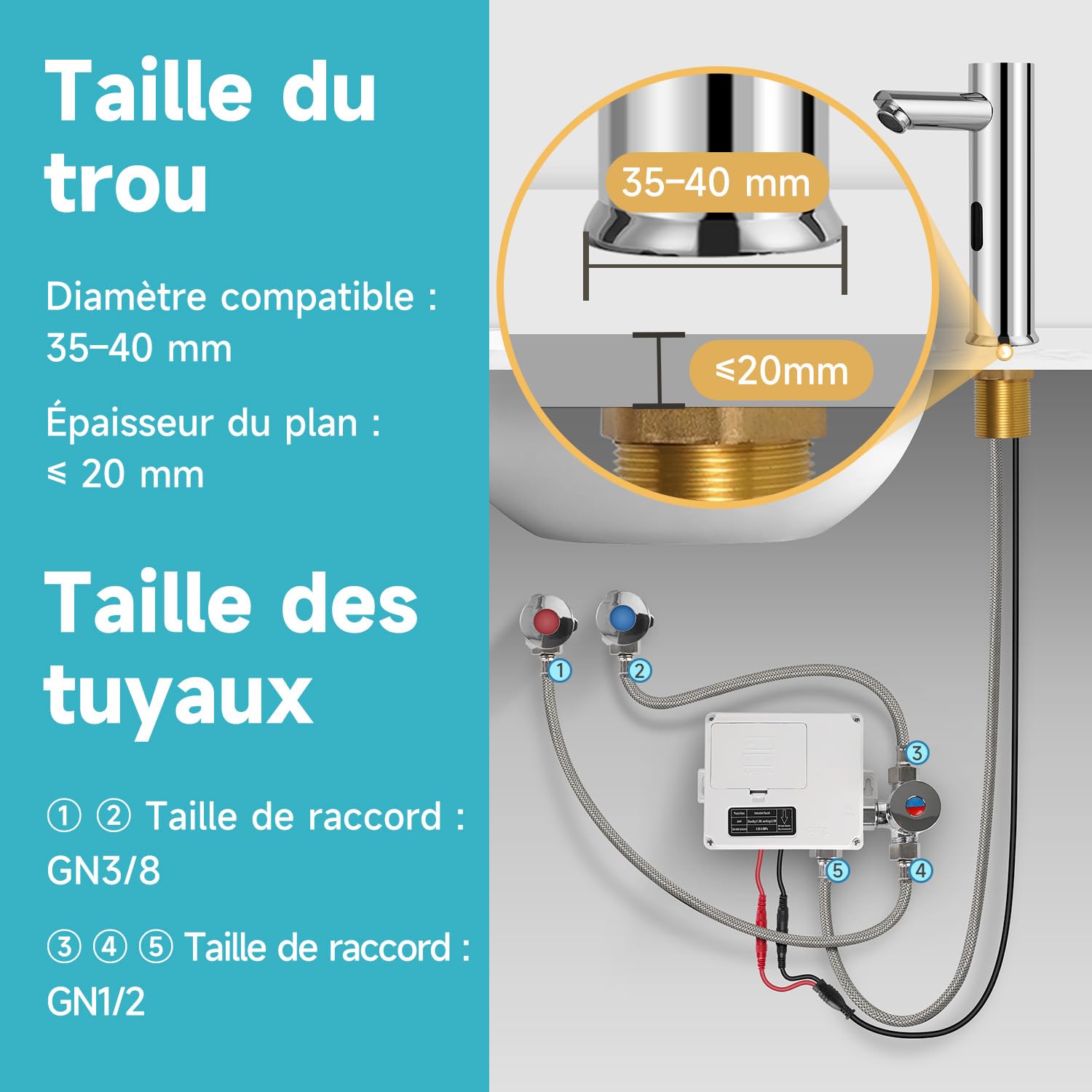 AIKE Robinet Commercial À Capteur Pour Salle De Bain, Sans Contact, Fonctionnant Sur Batterie, AK7501 Chrome