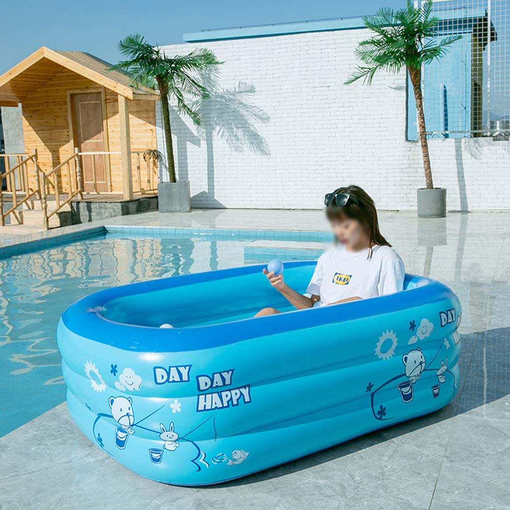 SIXRUN Piscina Rectangular Inflable para Niños de 120/130 Cm, Piscina Infantil de PVC Duradera para Uso Doméstico del bebé, Ideal para Nadar y Jugar (Blue)