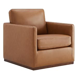 CHITA Genuine Leather Swivel Accent Chair FSC Certified Mid Century Modern Arm Chair for Living Room and Bedroom